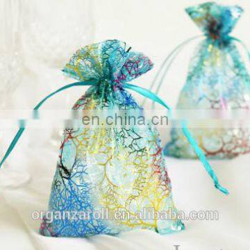 Custom flashy gold logo hot foil stamp printed organza bags