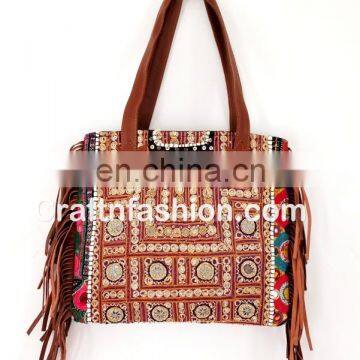 Vintage Banjara Handbag Leather Fringes- Latest Indian 2017 Vintage Embroidery Fringes Handbag photo-3