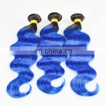 Hot Selling Top Quality Full Cuticle Brazilian Virgin 2 Tone Color Ombre Hair Color 1B/Blue photo-3
