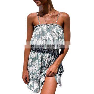 Women fully Flora printing Lady Elegant tape Midi Casual Dress