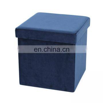 RTS Modern Luxury Home Furniture Folding Storage Box Storage Blue Velvet Stool Ottoman