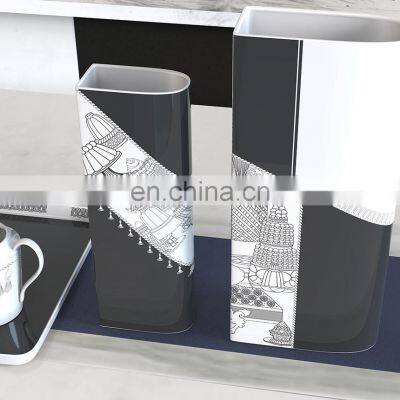 Black And White Ceramic Frame Dinner Plate Tea Set With Decoration Vase photo-4