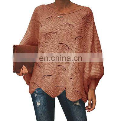 Wholesale Custom Women's Sweaters Casual and Comfortable Loose Solid Color Large Size Hollow-carved Design Fashion photo-4