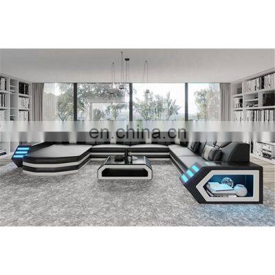 LED Modern Living Room Sofa Set U Shape Leather Corner Sectionals Couch