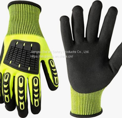 Cut Resistant Level 5 Protection Sandy Nitrile Palm Coated TPR Mechanic Impact Gloves