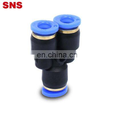 SNS SPY Series Plastic Y Tee type Push To Three Way Union Hose Connect Pneumatic Fitting 3 Way Air Hose Tube Connector