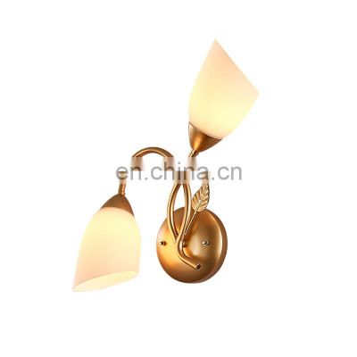 Home Living Room hotel Art Deco Indoor Decorative Golden Base White Glass Lampshade Wall Lamp Sconce