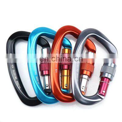 Wholesale Good Quality D Shape Lightweight Aluminum Climbing Carabiner with Snap Lock Aluminium Metal Mini Screw Lock Rock Climb