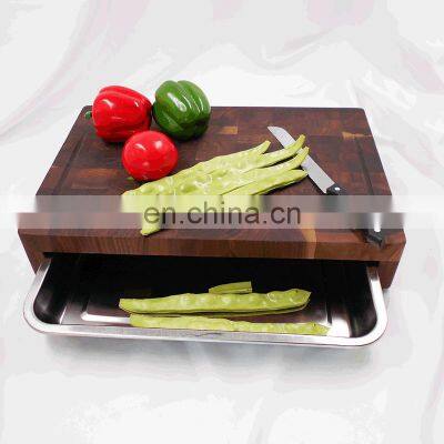 Extra large walnut chopping board cutting board with stainless steel tray