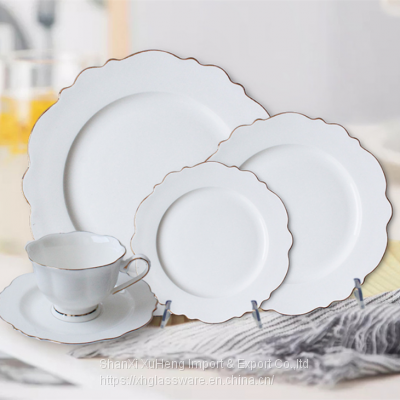 Western Dinnerware Tableware Set Luxury European Style High-grade Dinner Set Gold Rim Bone China Ceramic Plates Dishes