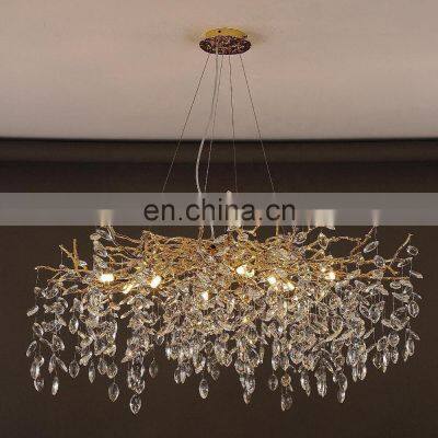 Nordic Rain Drop Branch Gold Pendant Light Dining Living Room Hotel Luxury Ceiling Led Crystal Chandelier