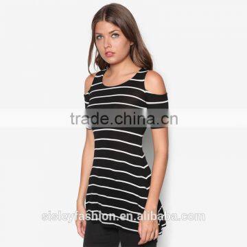 Women comfortable sexy t shirt stripe style short sleeve cotton shirt for ladies TS093