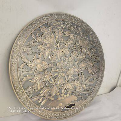 Artistic Manhole Cover Decoration Featuring Retro Cultural Art Molds, Copper Relief Sculptures, and Stone Carving Decoration.