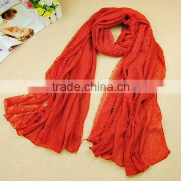 Wholesale Solid Color Cotton Linen Lace Fashion Ladies Scarf Quality Choice photo-2