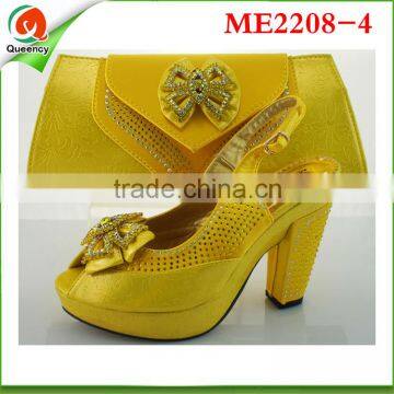 ME2208-4 2016 African pretty design shoes with macthing bag yellow color .