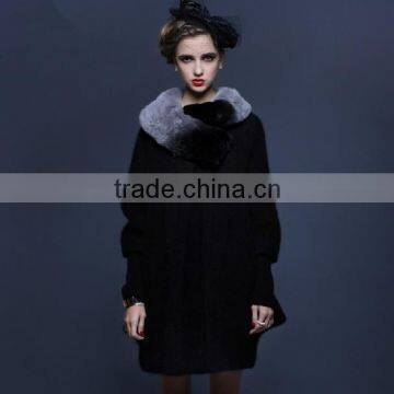 Newest Unique Luxury Fair-Lady Mink Fur Coats with Rabbit Fur Collar European Celebrity Fashion Women Sexy Winter Coats "11"