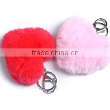 Colorful and Cute Heart-Shaped Rabbit Fur Pom Pom Balls Keychain