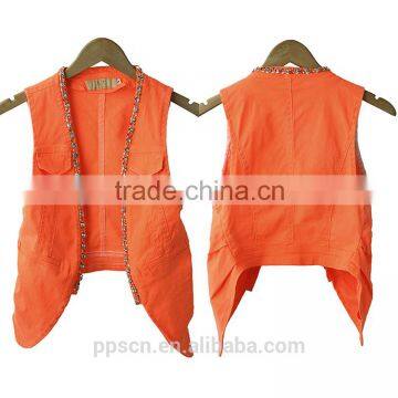 China Factory OEM Custom European Sleeveless Multi-colors Woven Womens Jackets Coats Lady Waistcoat photo-3