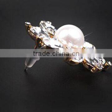 >< BEST SELLING Pearl Rhinestone Flower Earring/