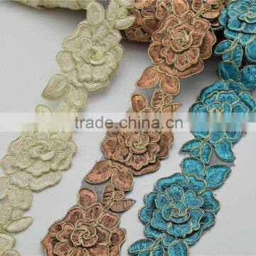 14yards High Quality Vintage Metallic Rayon Embroidery Lace Trim Flower Wide 6cm photo-2