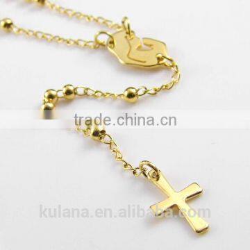 Stainless Steel Bead Jewelry Women's Cross Pendant Fashion Necklace 91821