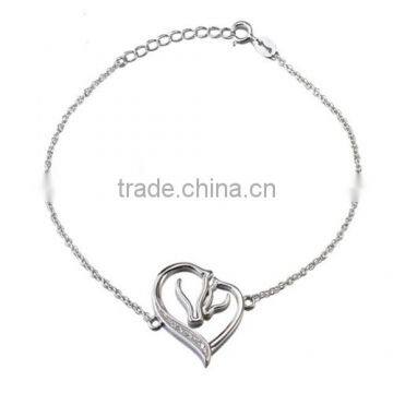 Chic Heart Style 925 Sterling Silver Link Chain Bracelet