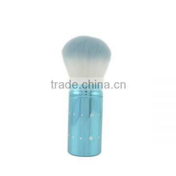 Blue Aluminum Handle and Ferrule Retractable Powder Brush for Girls' Beauty