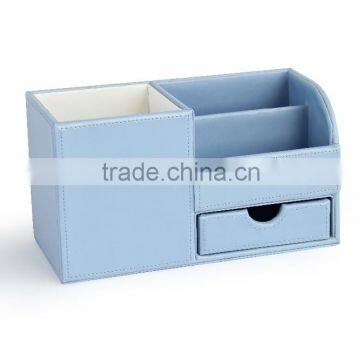 Colorful Stitched Plain Leather Desktop Organizer photo-2