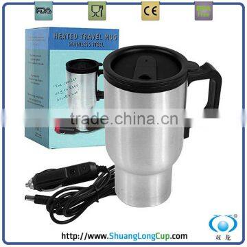 12 volt double wall ss electric heated mug/electric coffee cup warmer