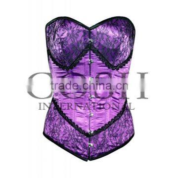 Overbust Purple Satin With Black Mesh Steel Boned Corset Ci-1136