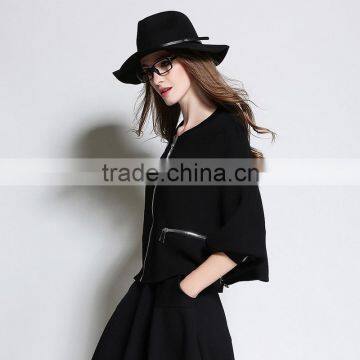 Women's Cropped Hangover Hoodie Long Sleeve Top Short Style Open Zipper Sweater Jacket Black Solid photo-3