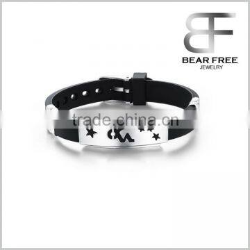 Fashion Jewelry 12 Constellations Pattern Stainless Steel Silicone Men's Bangle Bracelet Wristband