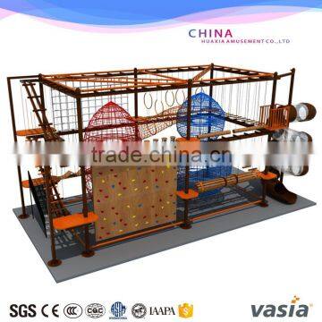 Kids indoor high adventure play equipment indoor obstcle rope coures with climbing wall