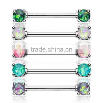 Opal Prong Steel Nipple Barbell Body Piercing Jewelry