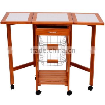 2015 cheap wooden kitchen trolley with basket, can be folding