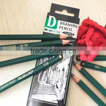 7" hexagonal shape drawing 12B pencil with dipped end, EN71