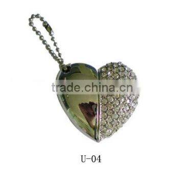 heart shape metal usb flash drive shell with keyring