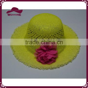 High quality kids floppy straw hat with flowers