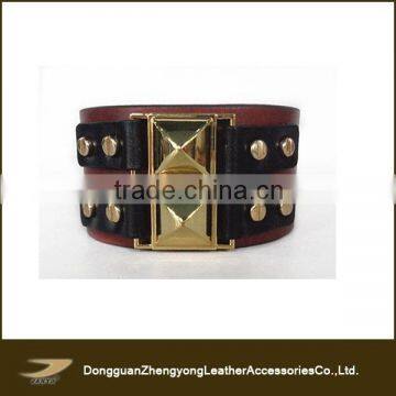 real leather bracelet, charm metal bracelet, fashion cheap leather wrist bracelt