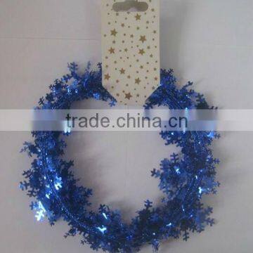 HOT SALE 9 feet Blue Metallic PVC Snowflake Wired Garlands for X'mas Present Wrapping Decorations