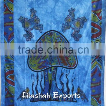 524-A COTTON SINGLE MUSHROOM FROG TIE DYE BED COVER home wall curtain sanganeri print jaipur india star tapesrideau