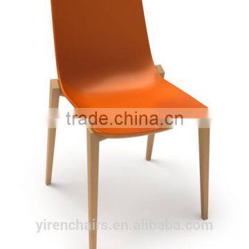 plastic chair with wood legs