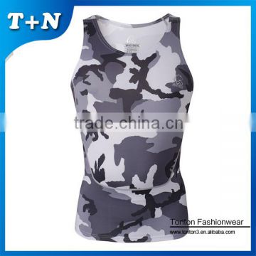 camo design 95% cotton 5% spandex mens gym singlets