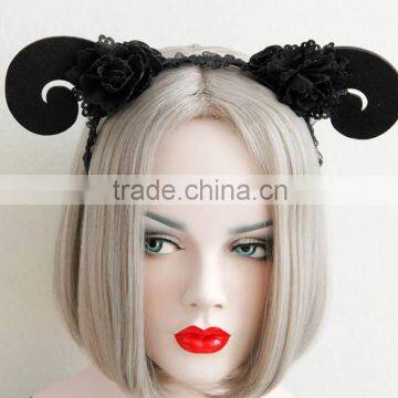 Night club praty black flower new goat horns hair bands for woman                        
                                                                                Supplier's Choice