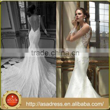 AR04 Morden Style Long Train High Quality Lace See Through Neck Illusion Back Wedding Dress Mermaid Plus Size                        
                                                Quality Choice