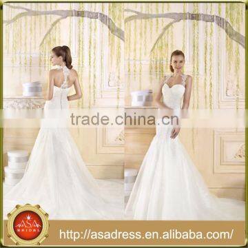 VIL-01 Elegant Mermaid Sweetheart Lace Appliques Pleats Covered Buttons Back Court Train Wedding Dresses