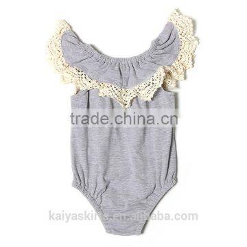 2016 Wholesale Safe and Comfortable Stylish Girl Cotton Grey Classical Baby Rompers photo-2