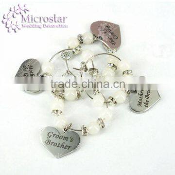 Customize Logo Stainless Steel Heart Wine Charm Wedding Table Decorations Glass Wine Charm