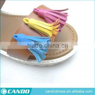 Latest Ladies Fancy Design Black pu Leathaer Flat Sandals With Ankle Tassel Strap Women Summer Shoes Pictures photo-4