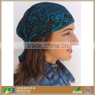 Women Blue Printed Fashion Jersey Cotton Head Scarves For Women